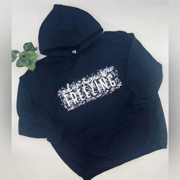 ALWAYS FREEZING 🥶 Hoodie LARGE Navy Blue Sweatshirt Pullover Gildan NEW! - Picture 1 of 4